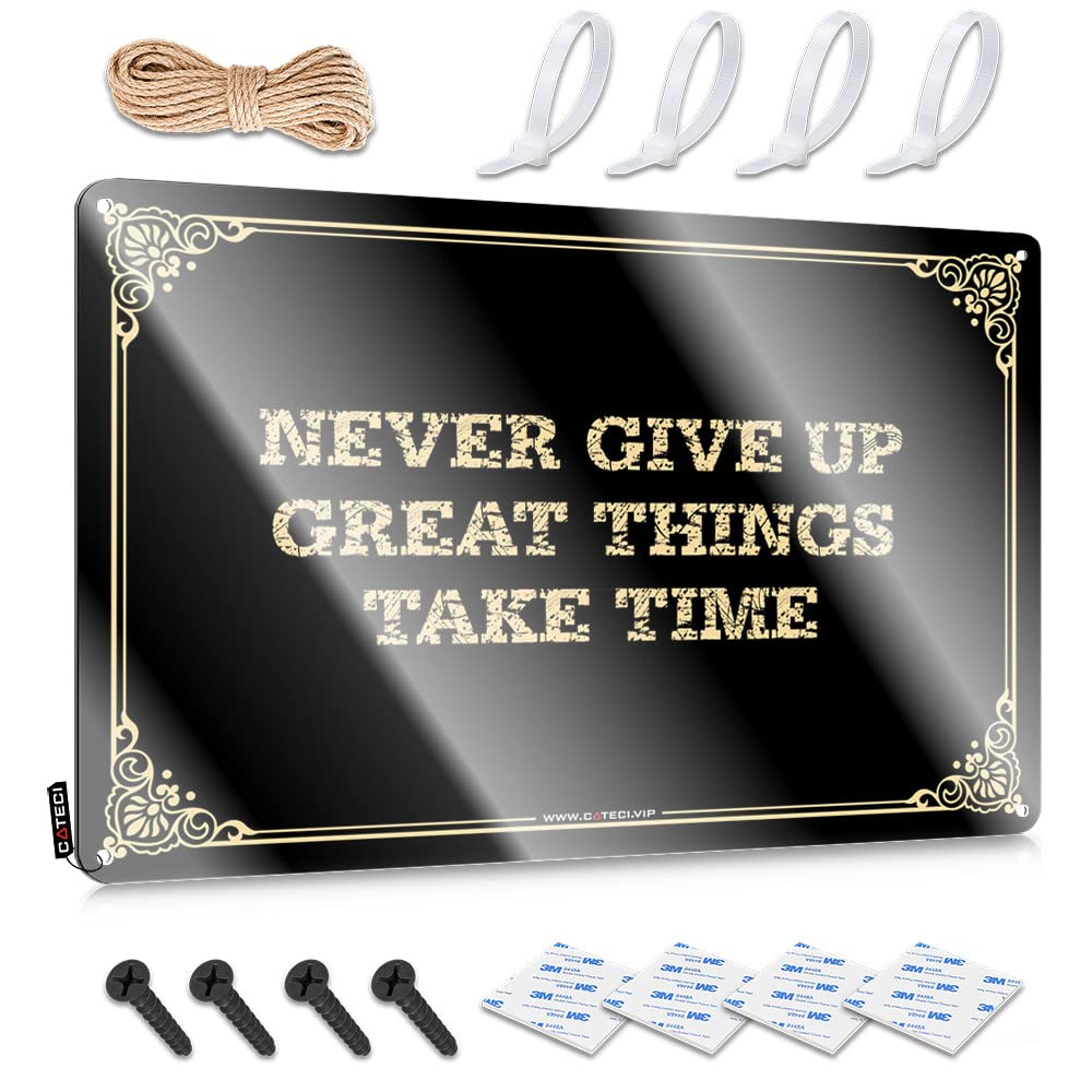 Fzfn Colour Funny Decor Novelty Wall Art - Never Give Up Great Things Take Time Rustic Wall Art Fun Easy Hang For Outhouse(20X30cm)