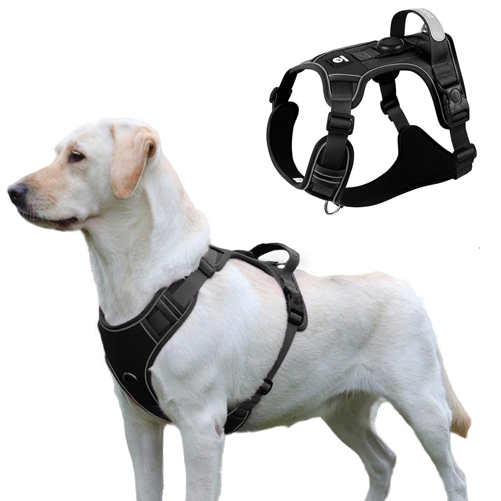 Dog Harness No-Pull for Large Dogs Vest Harness with Handle Airtag Holder, Tactical Service Pet Reflective Vest for Medium Large Breeds, Freedom Easy