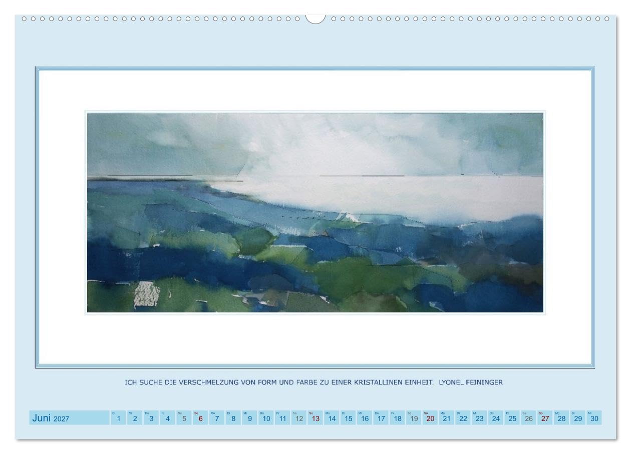 Licht und Linie (Wandkalender 2027 DIN A2 quer), CALVENDO Monatskalender: Rügen-Aquarelle von Christoph Rosenow treffen auf Zitate des großen Meisters der Moderne, Lyonel Feininger. (CALVENDO Orte)