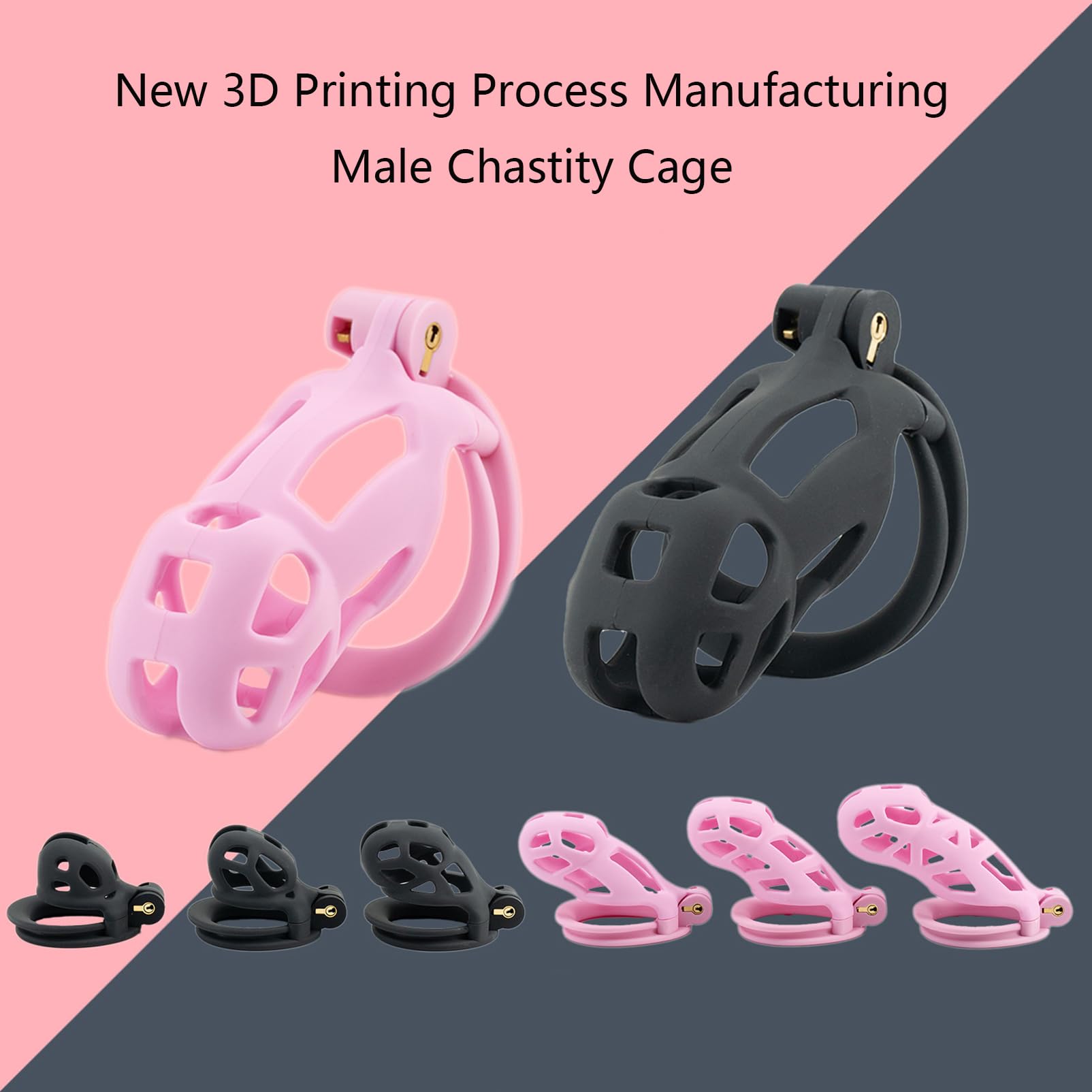 Chastity Cage Hommes avec 4 tailles différentes Double Arc Rings 3D Imprimé Cage à pénis/Cock Cage SM Bondage Sex Toy Set pour Homme Fétiche Exercice du Pénis (Nano,Pink)