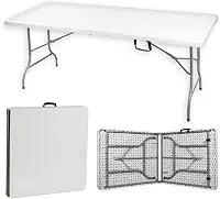 BODEN Mesa Dobrável Portátil, Maleta, Retangular, Com Alça, Suporta até 150 kg, 1,80 Metros, Ambientes Internos e Externos, Polietileno e Aço, Branca Off-White