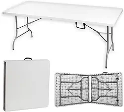 BODEN Mesa Dobrável Portátil, Maleta, Retangular, Com Alça, Suporta até 150 kg, 1,80 Metros, Ambientes Internos e Externos, Polietileno e Aço, Branca Off-White