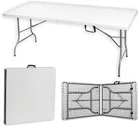 BODEN Mesa Dobrável Portátil, Maleta, Retangular, Com Alça, Suporta até 150 kg, 1,80 Metros, Ambientes Internos e Externos, Polietileno e Aço, Branca Off-White