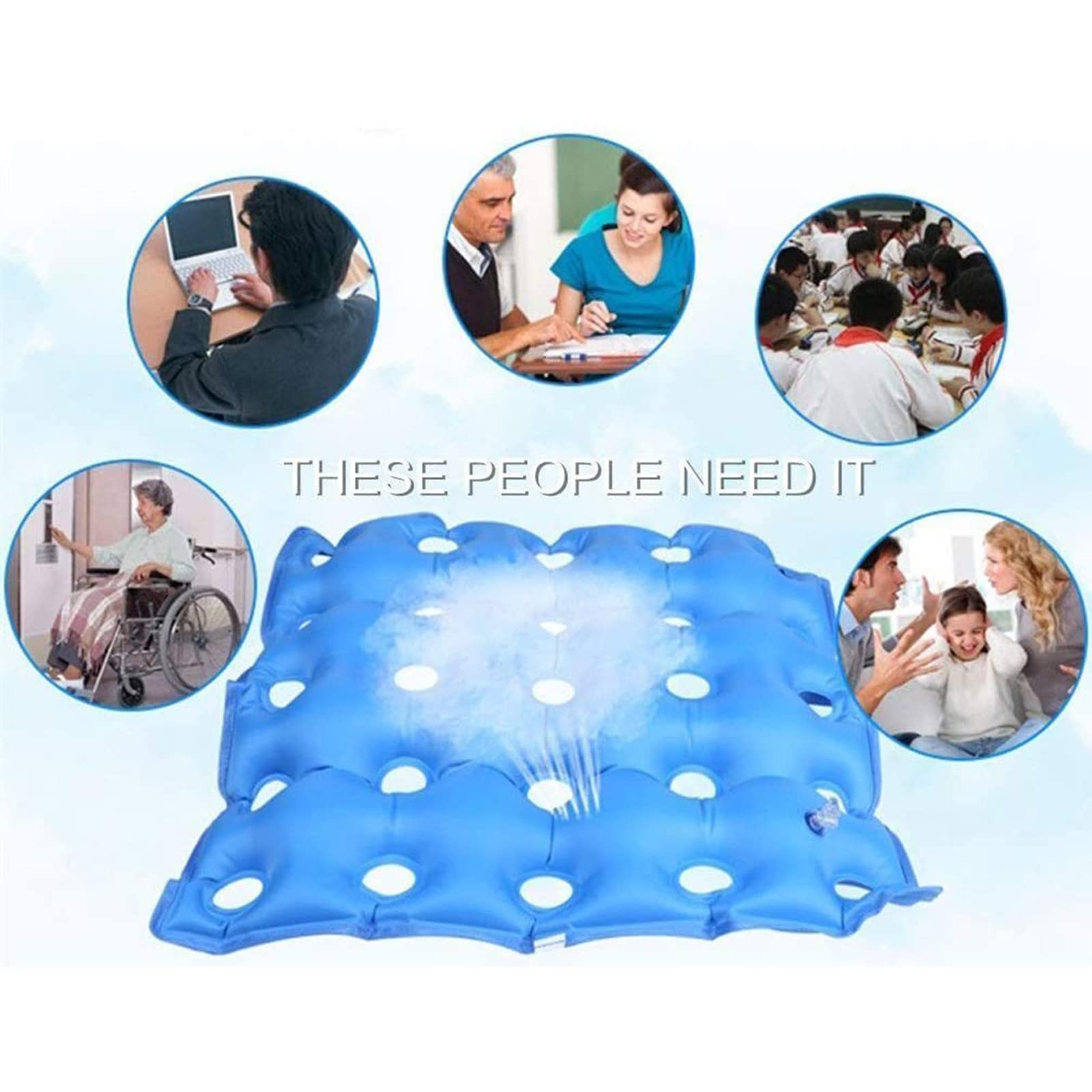 NEFSO Cojín Cuadrado Inflable - Asiento De Cojín De Dona para Llagas De Cama Hemorroides Silla De Ruedas, Aliviar El Alivio del Dolor por Presión (con Bomba De Aire),Azul (Azul)