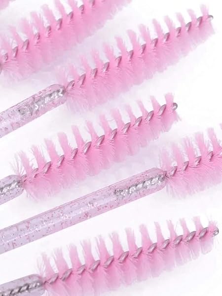 100 varitas desechables para rímel, cepillos de pestañas de cerdas de nailon, extensor de cejas, con mango de plástico ABS (rosa) - 5