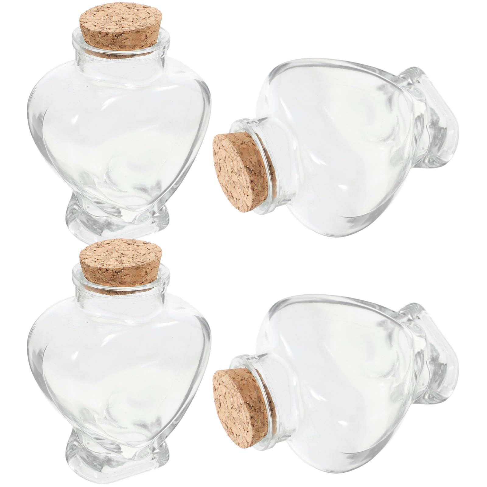 Housoutil Facili da Trasportare di Vetro e Set di 4 Bottiglie a Forma di Cuore da 160Ml con Tappi in Sughero Perfette per Artigianato e Souvenir di Viaggio Romantici