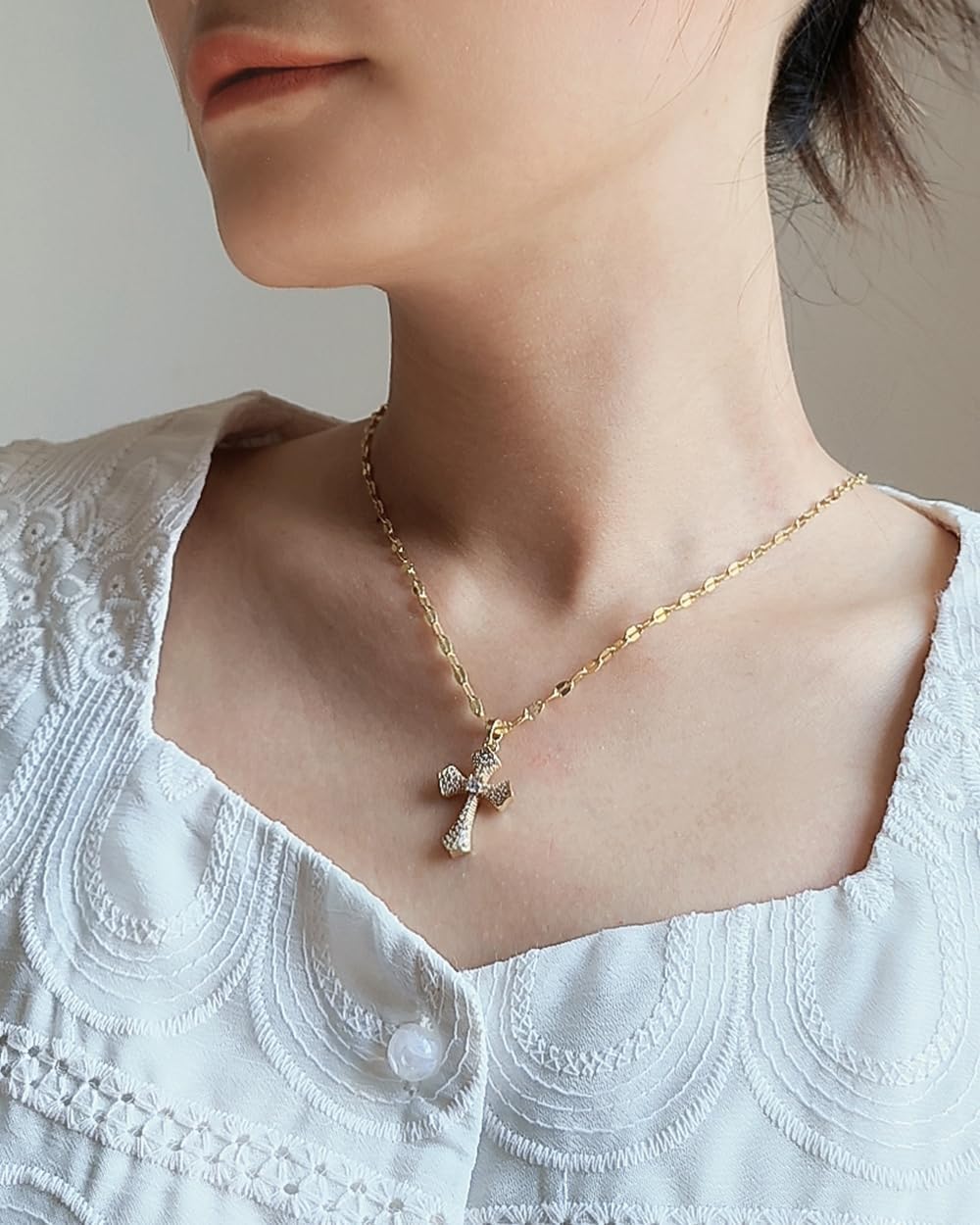 Classic Everyday Pendant Necklace, 14K Gold Plated Cross, Icy Star & Moon, or Minimalist Black Heart, High-Value Jewelry Gift for Women. Birthday, Anniversary, Vanlentine's Day Gift.