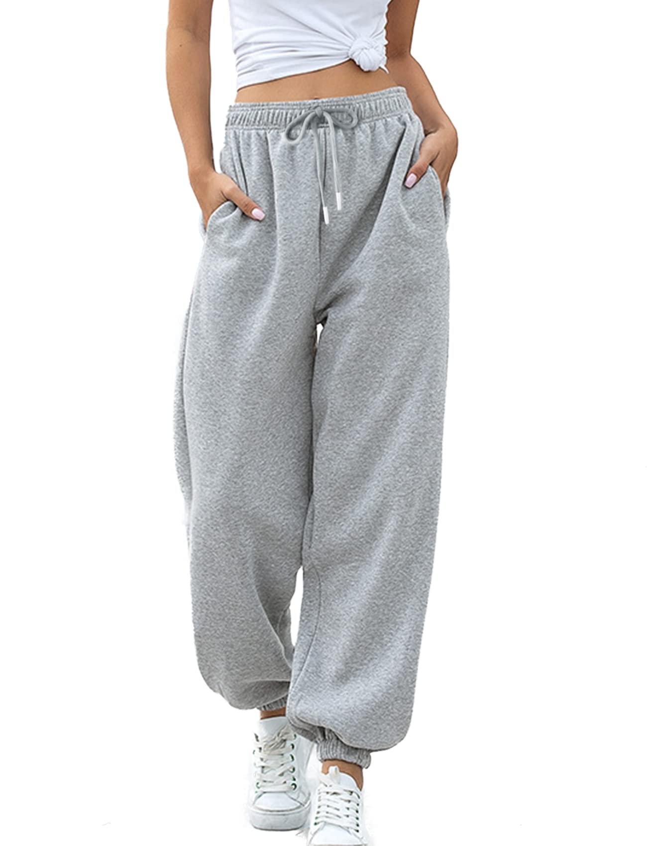 VemubapisWomen Drawstring Sweatpants High Waisted Cinch Bottom Athletic Jogger Workout Active Pants Pockets