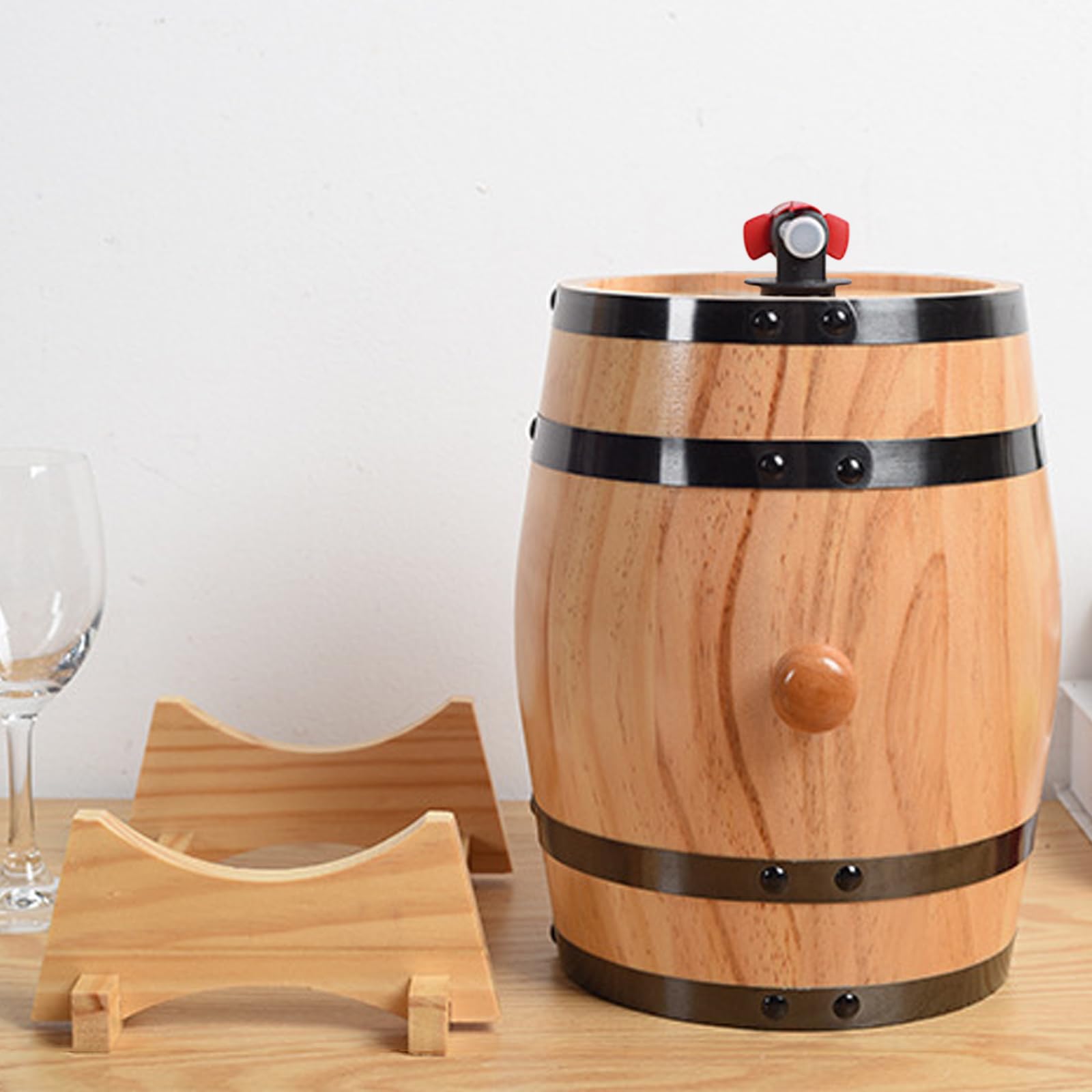 GDWD Vat met kraan, glazen drankdispenser met houten standaard, 1/3 liter karaf, transparant