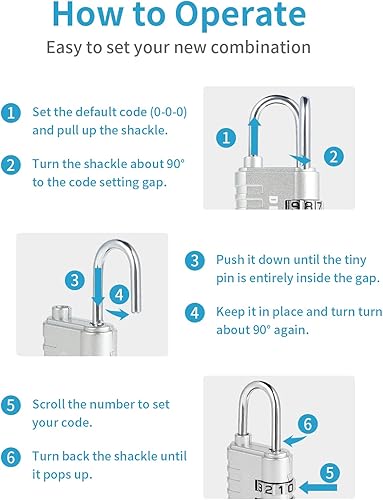 Miniatura 6 de Cerradura de combinación pequeña de 3 dígitos para casillero  Paquete de 4 cerraduras de equipaje reiniciables para mochila de viaje  Candado
