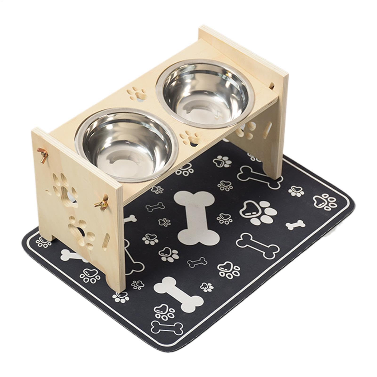 Dog Bowls Elevated Raised Wood Adjustable Feeding Station