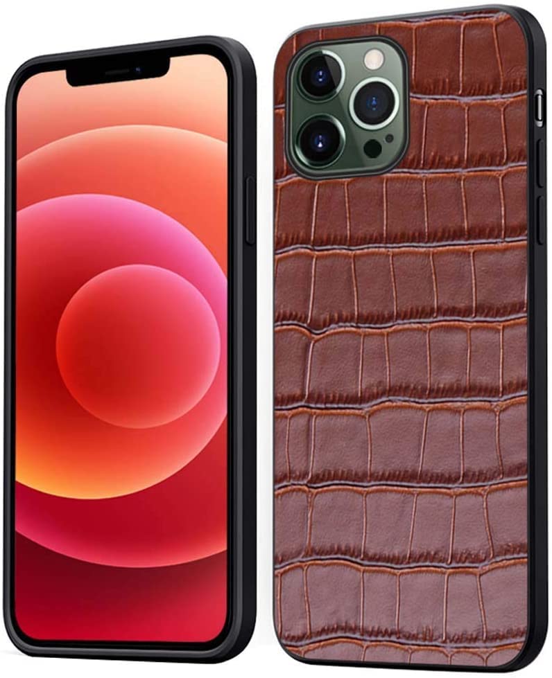 Coque silicone cuir iPhone 12 Pro antidérapante marron 6,1