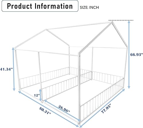 Miniatura 2 de ATY Cama alta de tamaño individual con tobogán marco de cama en forma de casa de madera maciza con barandilla de longitud completa para niños