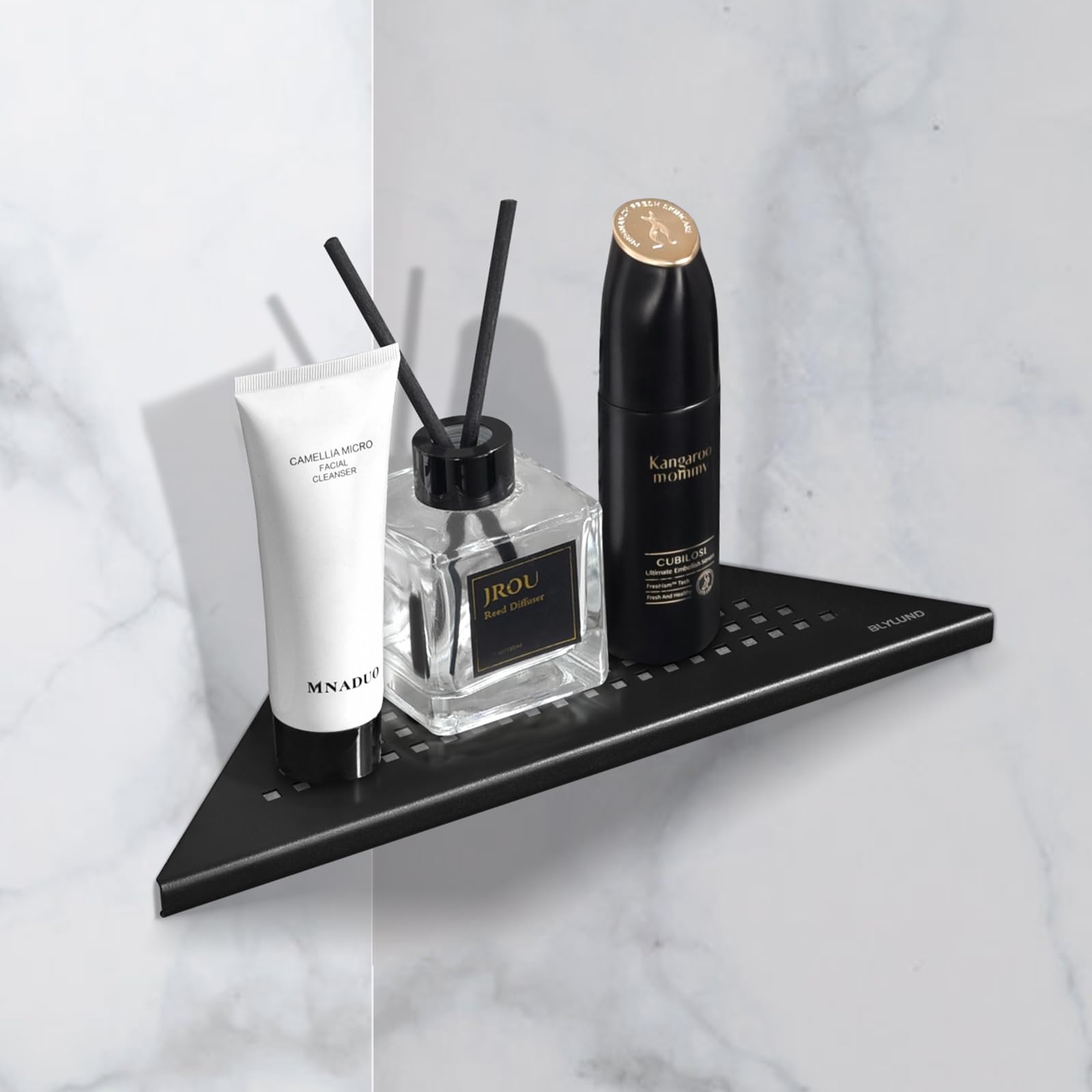 BLYLUNDCorner Shower Shelves 10" Black 1 Pack, Recessed Corner Shelf Stainless Steel Bathroom Shelf Rack for Tiled Wall, No Drilling Needed