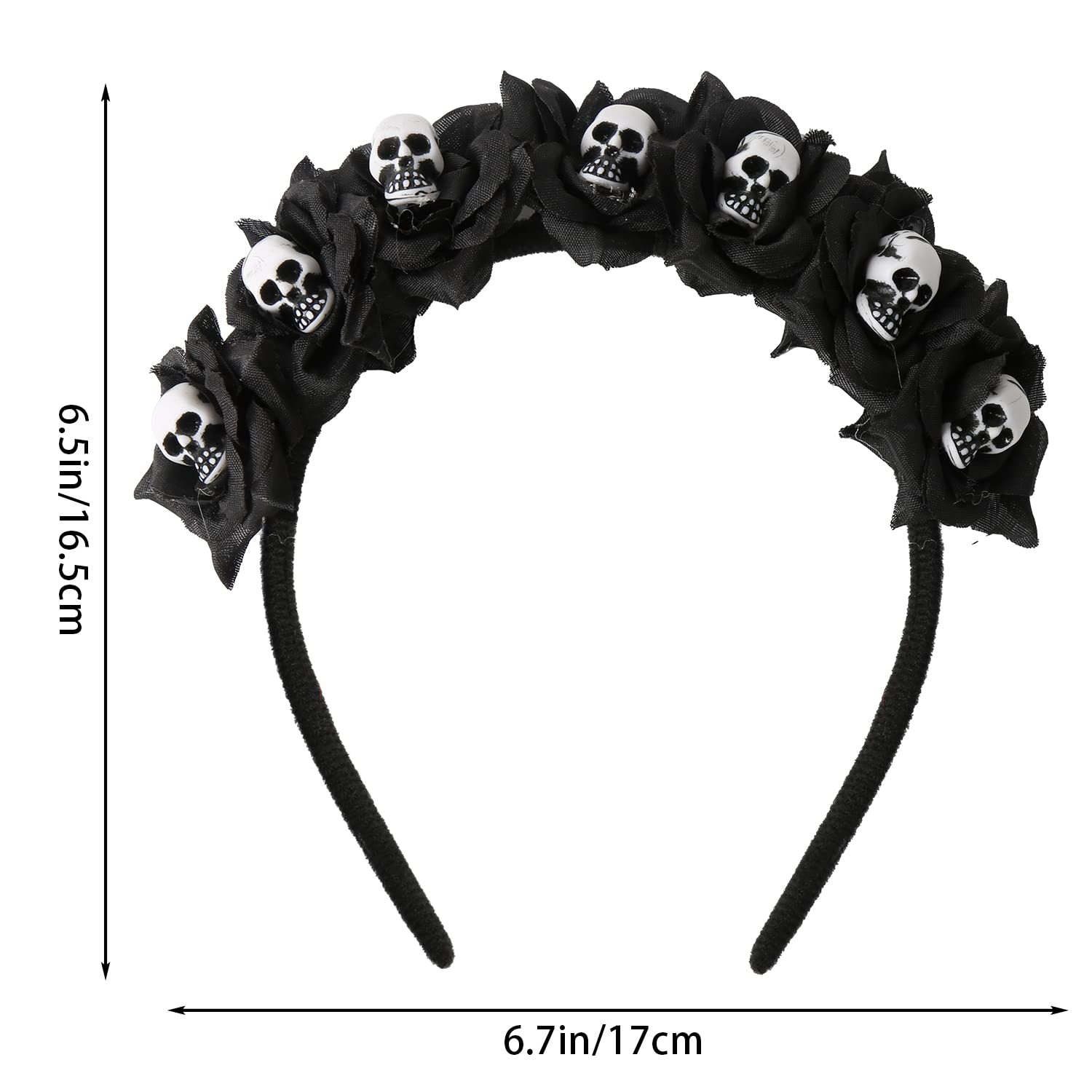 VEYLIN Halloween Hoop,Flower Skeleton Headband for Halloween Party, Black, M - Image 3