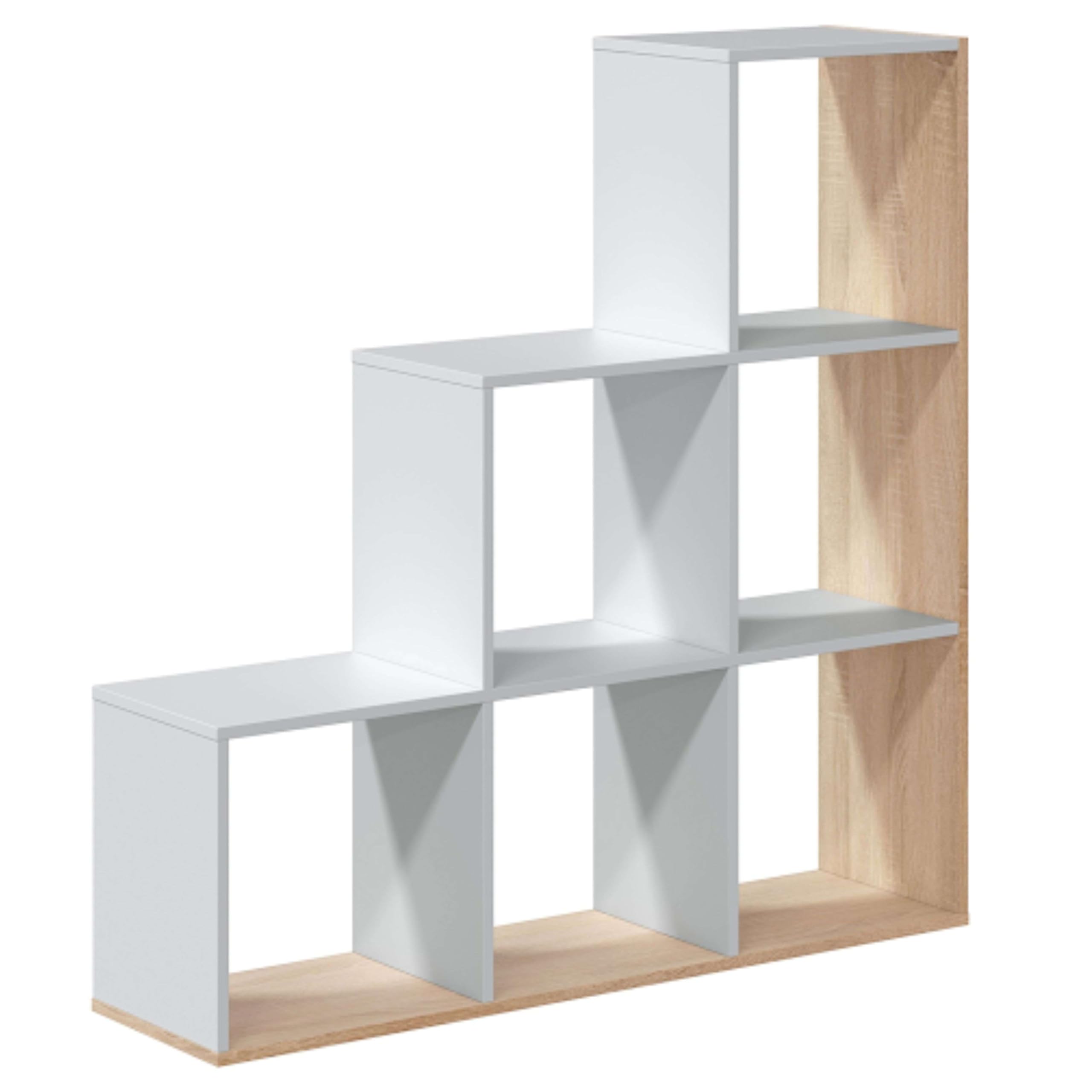 Habitdesign Libreria, soggiorno, sala da pranzo, ufficio, modello Lua, finitura bianca Artik e Rovere Canadian, dimensioni: 110 cm (altezza) x 108 cm (larghezza) x 28 cm (fondo)