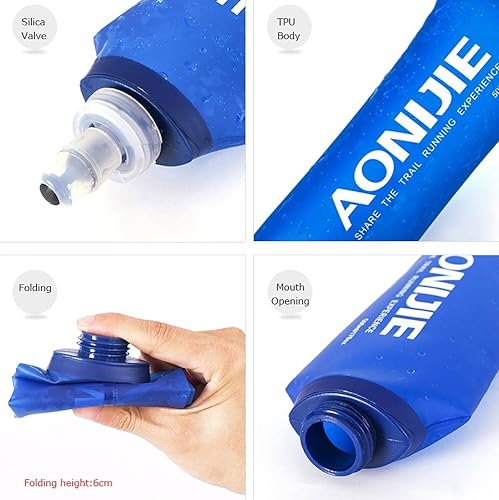Miniatura 3 de AONIJIE Botella de agua de TPU Soft Flask de 16.9 fl oz, plegable, para paquete de hidratación, sin BPA, amplia apertura, para hidratación deportiva