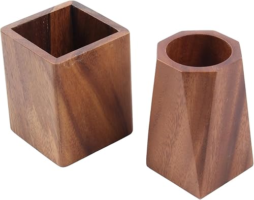 Miniatura 7 de Portalápices de madera de nogal para escritorio, soporte de madera natural para oficina y hogar (cuadrado)