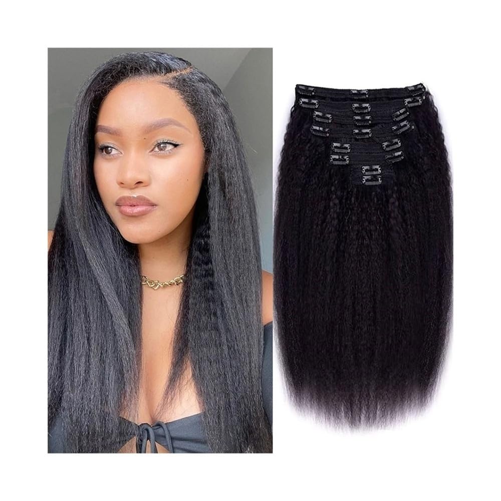 Przedłużanie włosów Kinky Straight Clip in doczepiane włosy Bezszwowe klipsy Prawdziwe ludzkie Naturalne czarne proste Yaki dla czarnych kobiet(22inches 120g)