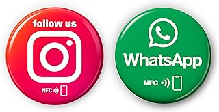 Kit de mélange : 1 autocollant Instagram anglais et 1 autocollant WhatsApp NFC – connectez instantanément, partagez vos profils, commencez à discuter avec un tap – entièrement personnalisable – 3 cm