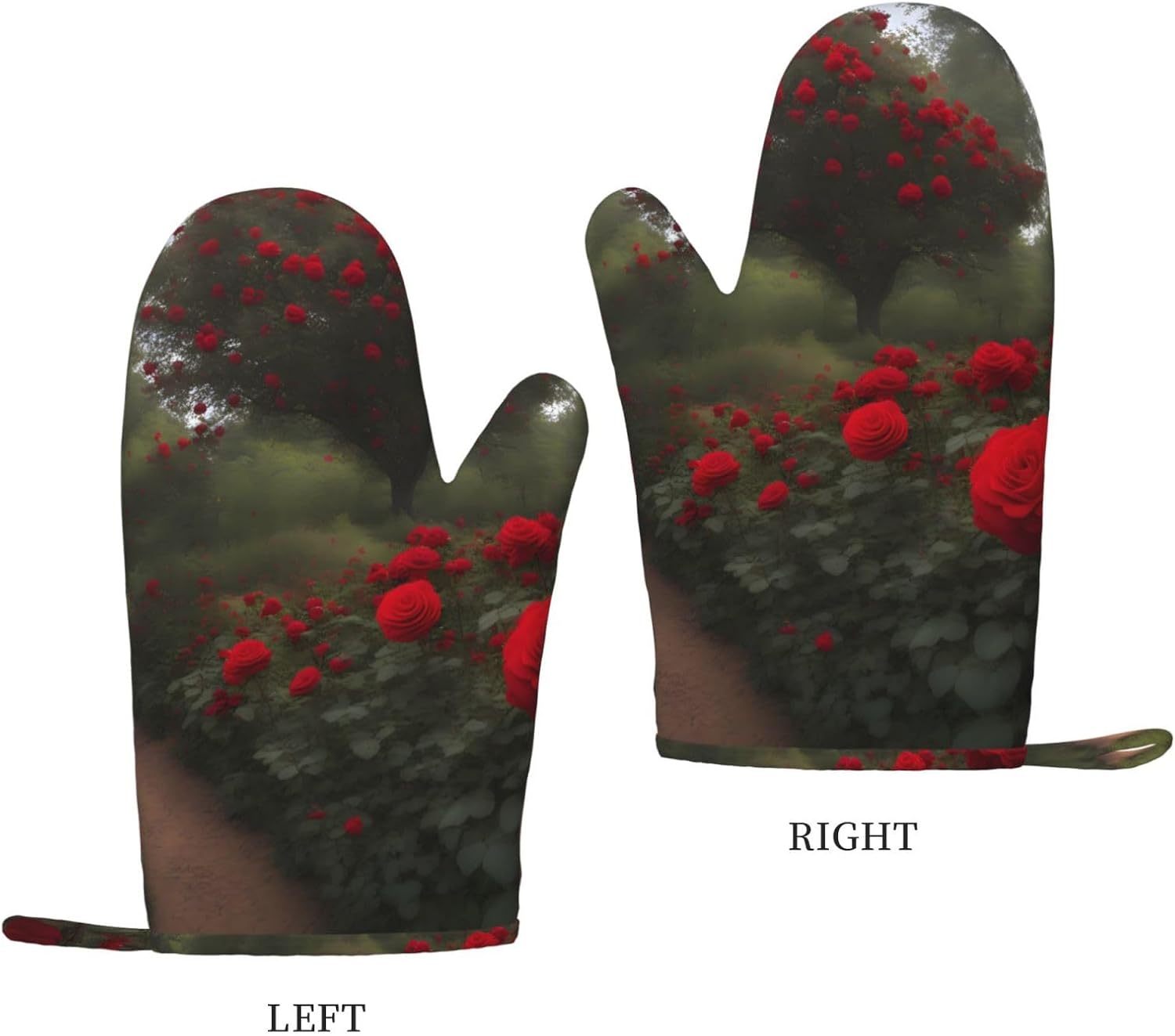Silicone Oven Gloves Sets Barbecue Mitts High Heat Resistance Anti Slip for Baking Cooking Red Roses On The Curb