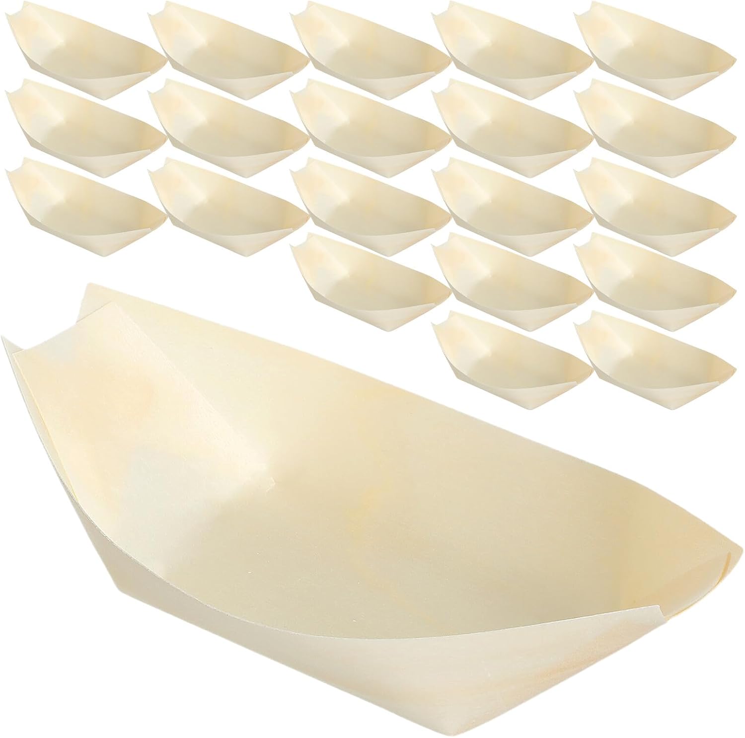 Ipetboom 250pcs Wooden Sushi Boat Plates 13.5cm X 7.7cm Small Japanese Sashimi Serving Tray for Appetizers and Desserts at Parties and Weddings