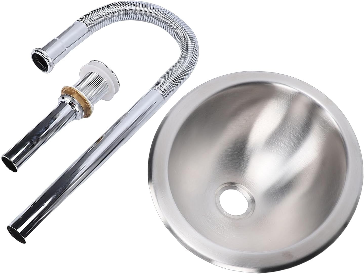 Keenso Stainless Steel Round Sink, 304 Brushed Mirror Finish RV Sink with Drain Accessories, for Cars Boats Yachts RVs Easy Installation