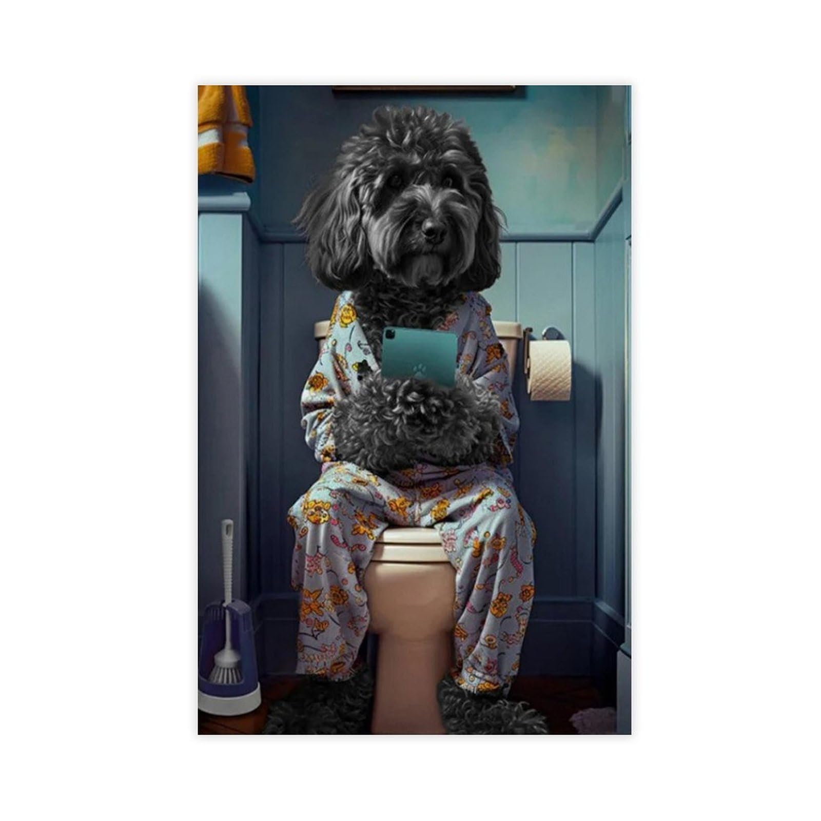 Bncedjk Black Cockapoo On The Loo Canvas Poster Wall Art Print Picture Paintings 20X30inch(50X75cm)