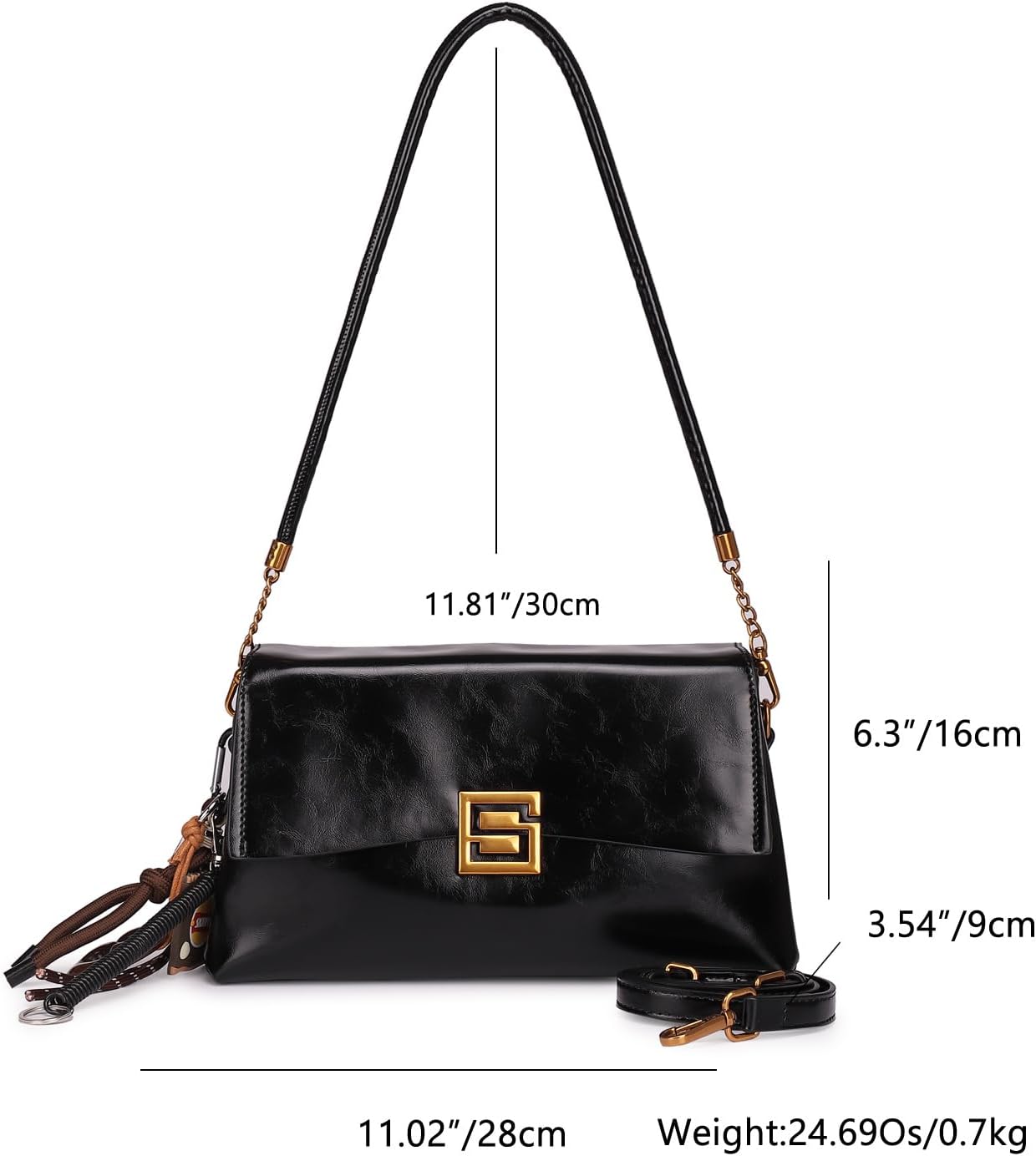 Women's PU shoulder bag with retro style tassel decoration, crossbody handbag, detachable shoulder strap, brown wallet - Image 2