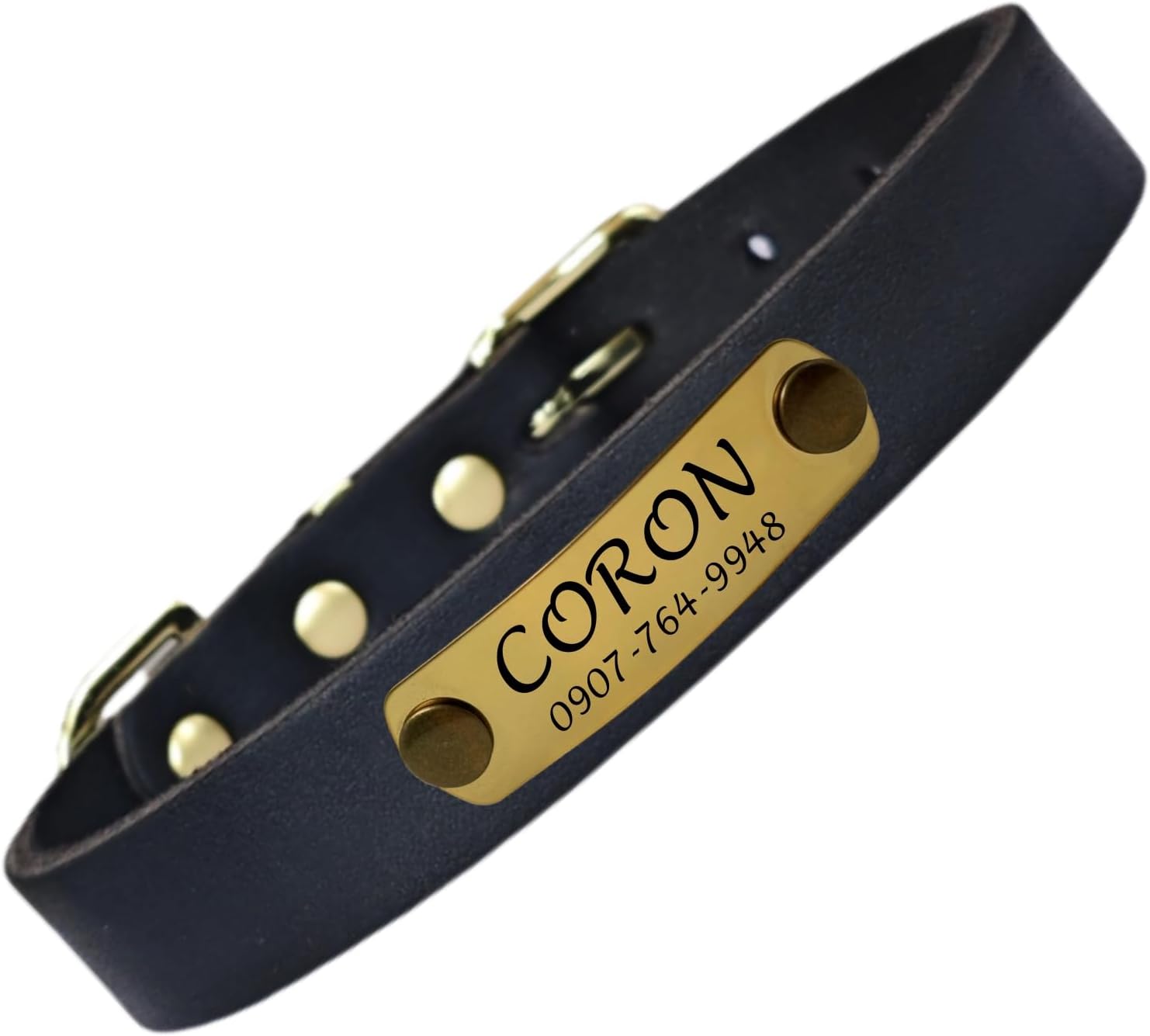 TSD Genuine Leather Dog Collar Personalized Custom Engraved with Pet Name & Phone Number Adjustable Collars for Small Medium Large Dogs Cats Fashion Comfortable