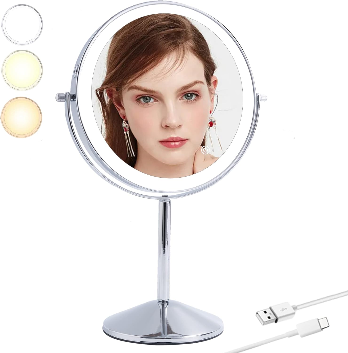 TUSHENGTU Rechargeable LED Vanity Mirror with 1x/10x