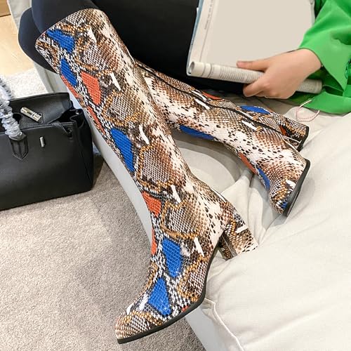 Bottes genou pointu femme motif python finition haute qualité - 3