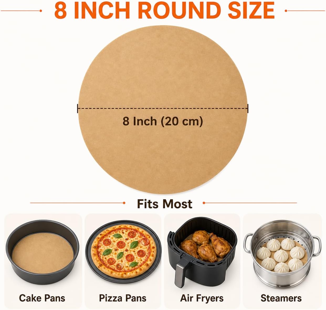 8 Inch Parchment Paper Rounds, Non-Stick, 300 Sheets
