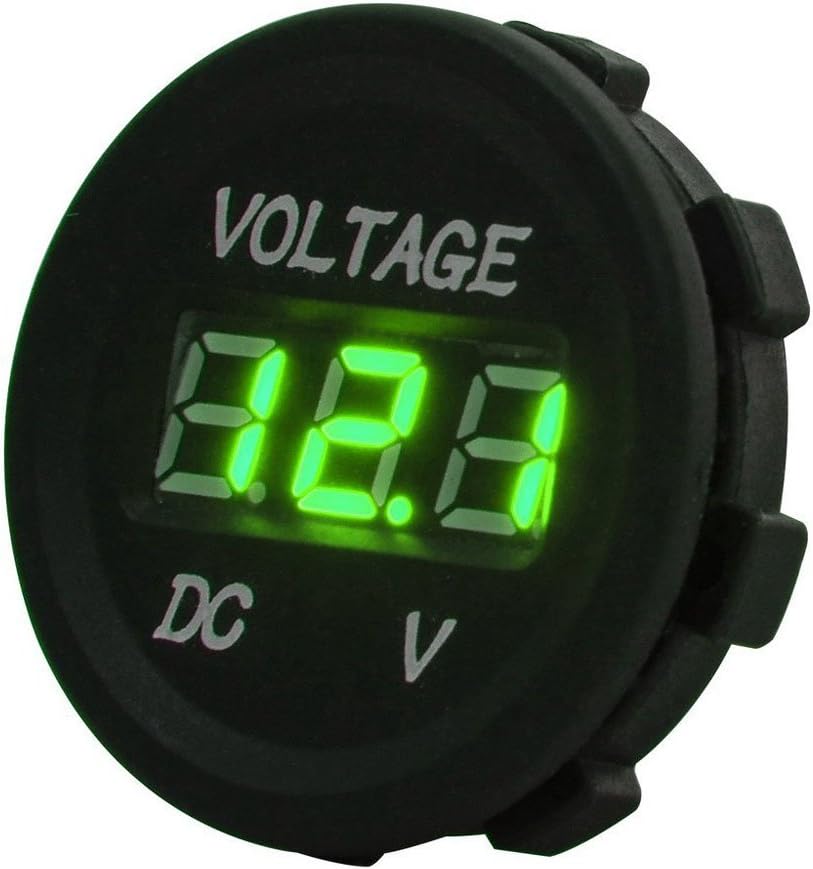 DC 12V LED Digital Display Voltmeter Waterproof for Boat Marine Vehicle Motorcycle Truck ATV UTV Car Camper Caravan Blue Digital Round Panel (Green)