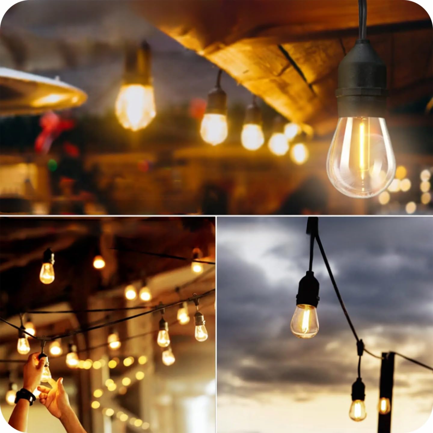 KRUMAD Cadena de luces LED para exteriores de 20 metros, E27, bombillas de luz cálida 2700K, resistente a la intemperie, cadena de luces para exteriores IP44 para jardín, balcón, terraza, decoración