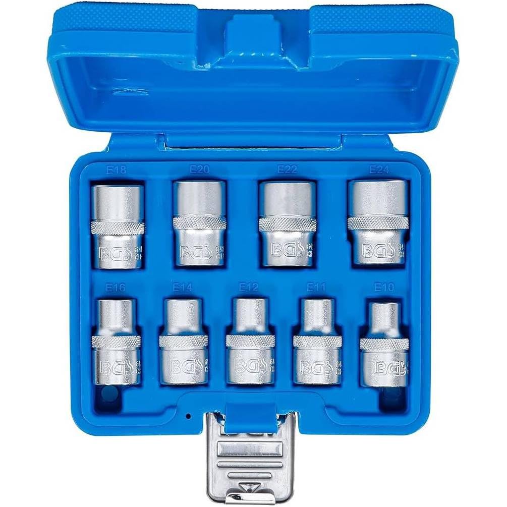 Juego de casquillos de perfil E XXL 10 mm (3/8) E6 - E20-10 piezas - Precisión y robustez, acero - D-Work