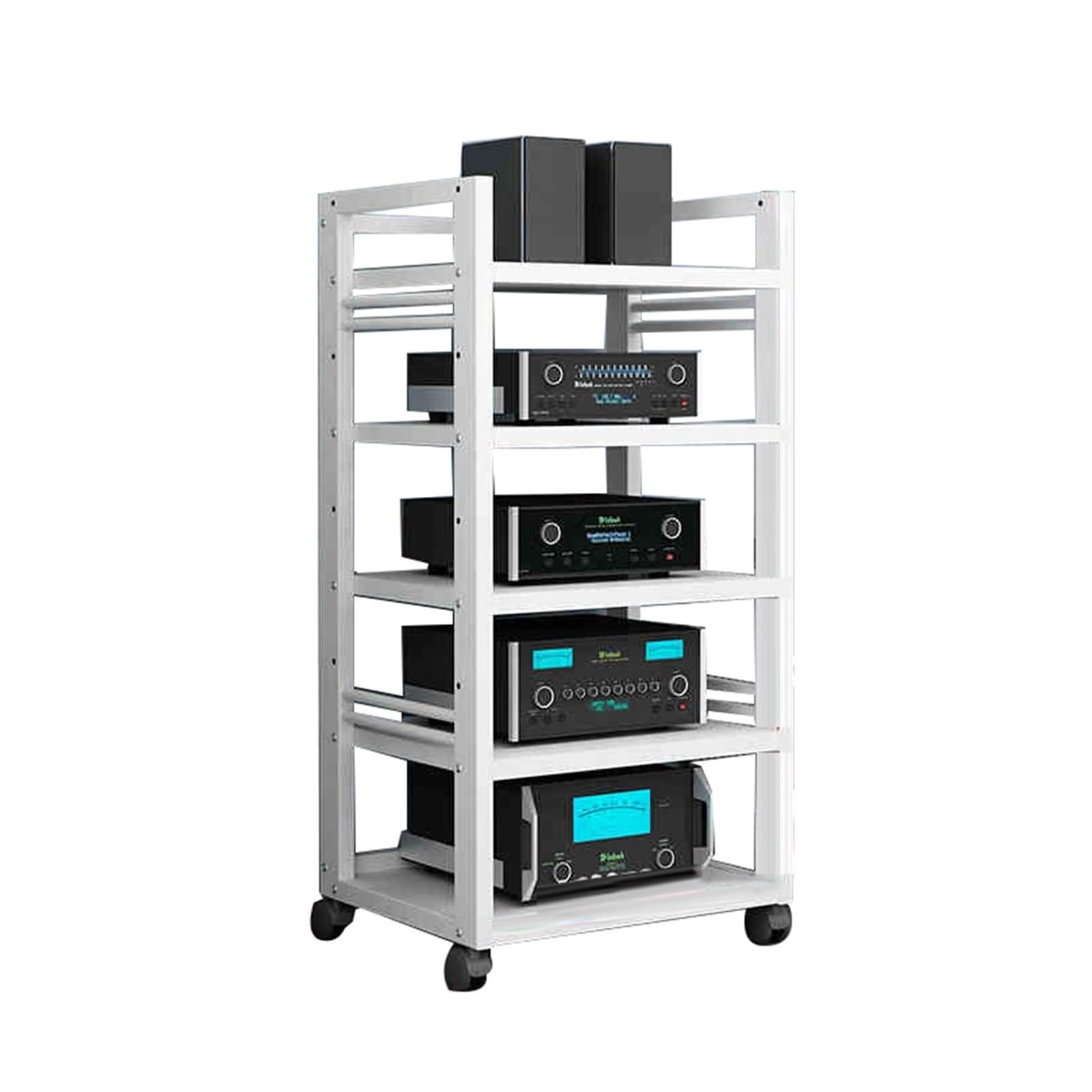5 Tier AV Media Stand Cabinet Floor-Standing Audio Rack, Tall AV Media Stand for Living Room, Sturdy Metal Stereo Racks and Stands, Rolling Stereo