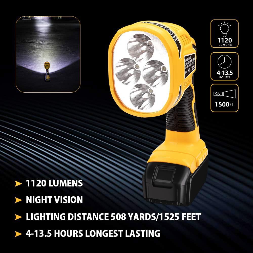 Hipoke 20V LED Work Light for Dewalt Lithium Ion Battery, 12W 1120LM Rechargeable Spotlight with USB Port, Emergency Handheld Jobsite Light with 110 Degree Pivoting Head…