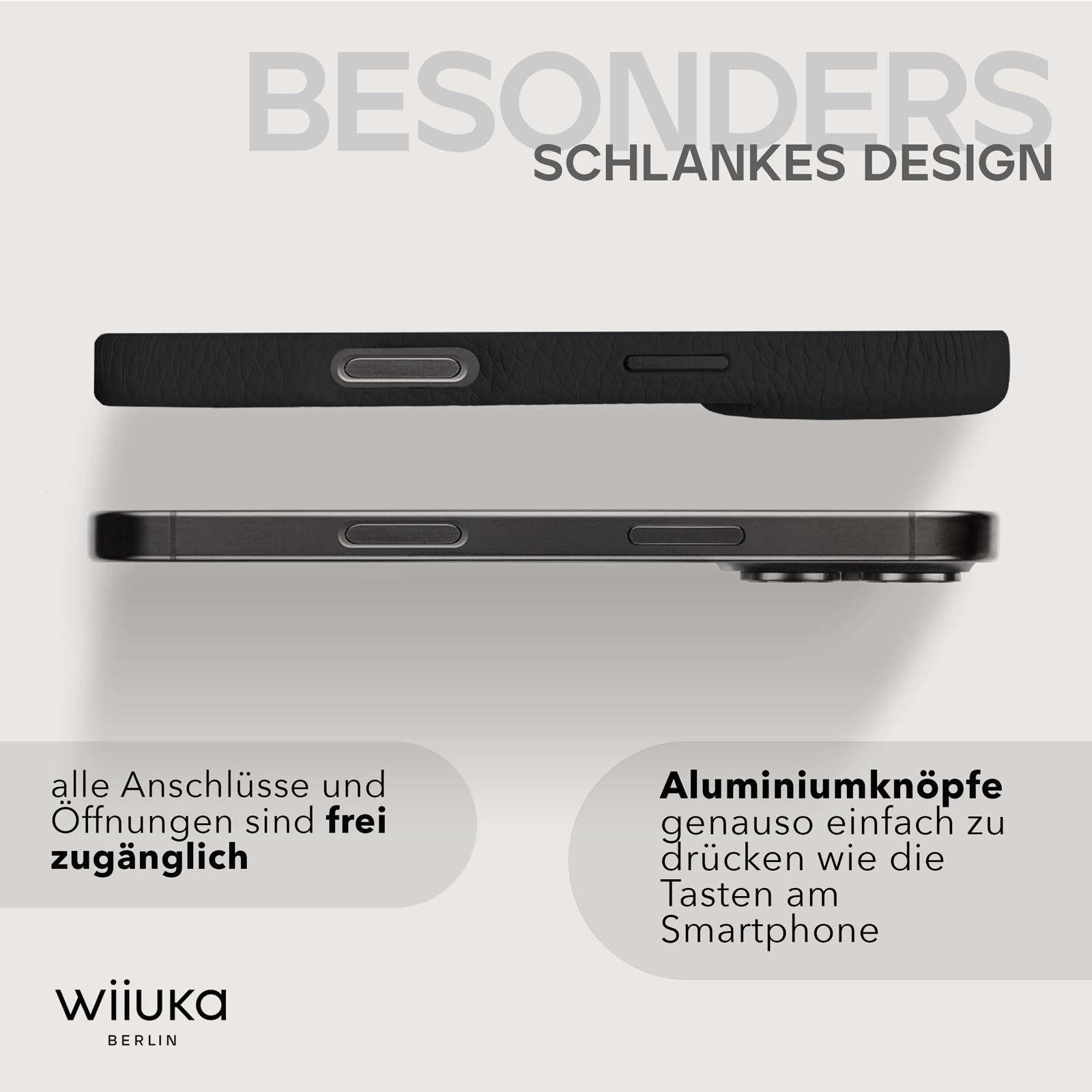 WIIUKA Custodia per iPhone 16 Pro Max, in pelle tedesca, ultra sottile, di alta qualità, colore: nero