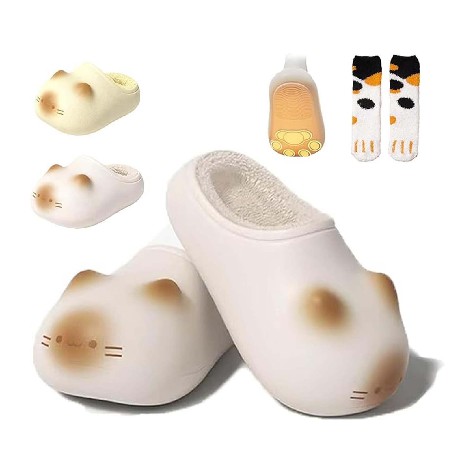 Cat Paw Print Shoe, 3D Fluffy EVA Cat Paw Slippers, Cozy Warm Cute Funny Winter Non-Slip House Shoes for Women