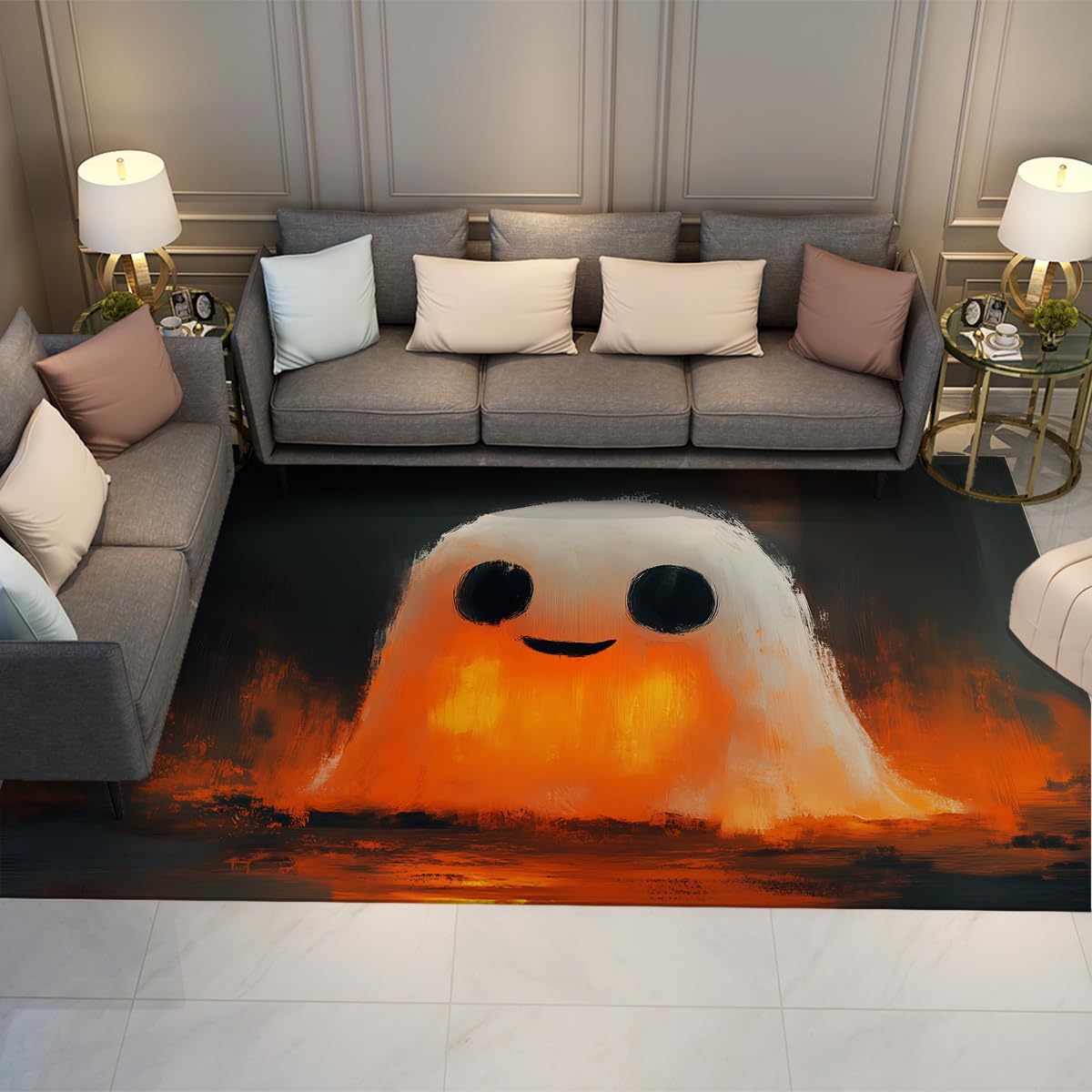 180x270cm Minimalistischer Geist Teppich Orange Pinselstrich Schwarz