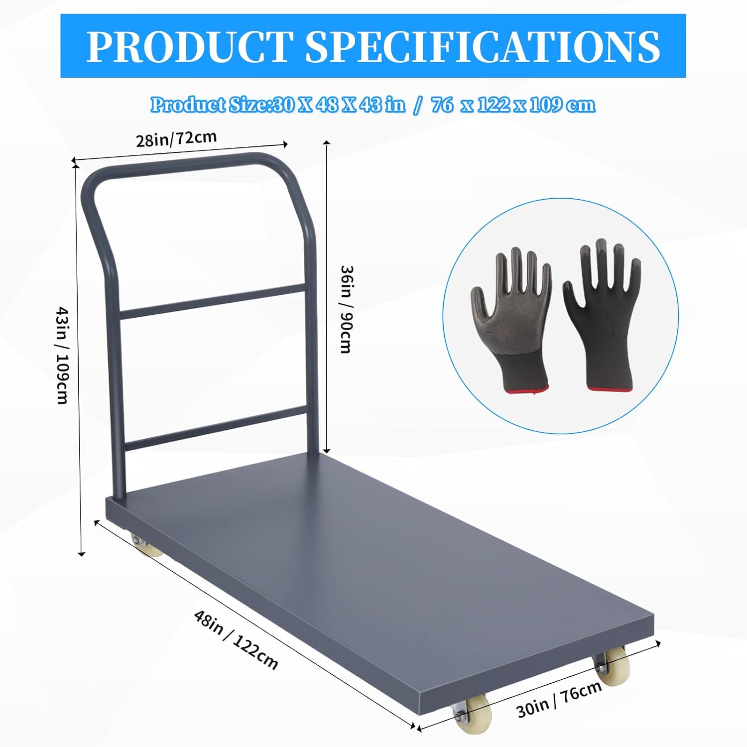 Heavy Duty Flatbed Cart 48"x30" Platform Truck with 4 Swivel Wheels, 2000 lbs Capacity Steel Hand Truck, Industrial Utility Push Cart for Warehouse Garage and Moving