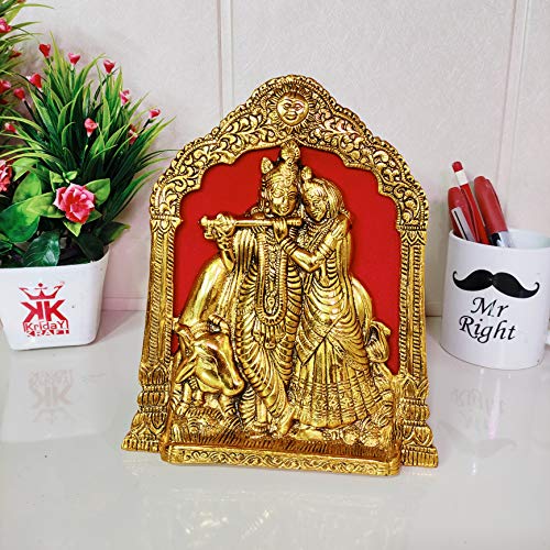 Image of KridayKraft Radha Krishna with Cow on Thin Metal Frame with an antique finish so looks very beautiful and use for Table&Wall Hanging Decorative home&office,Gift Anniversaries,Birthday,New Year Gifts..