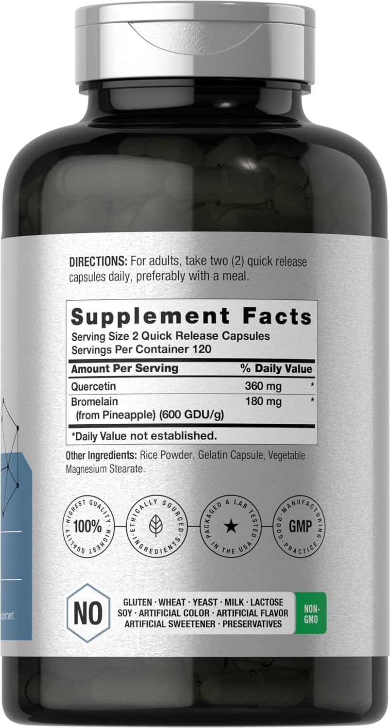 Horbäach Quercetin with Bromelain Supplement | 240 Capsules | Non-GMO and Gluten Free - Image 2