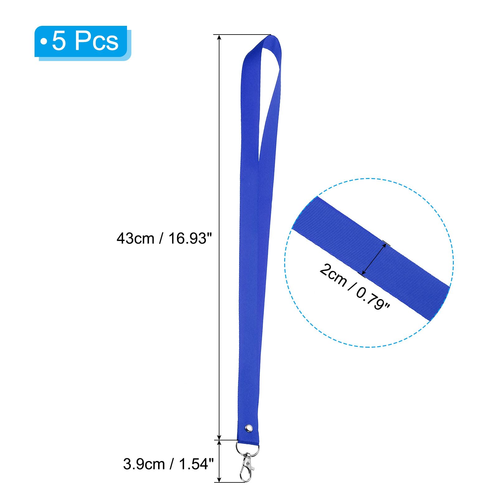 PATIKIL 17" Neck Lanyards, 5 Pack 0.8" Width Flat Strap Lanyard with Swivel Hook Clip for Name Tag Badges Holder ID Card Keys Blue - Image 2