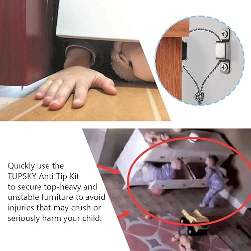 Miniatura 2 de TUPSKY - Anclajes para muebles, dispositivo de prevención de muebles que se caen, kit anti puntas para niños (5 pares)