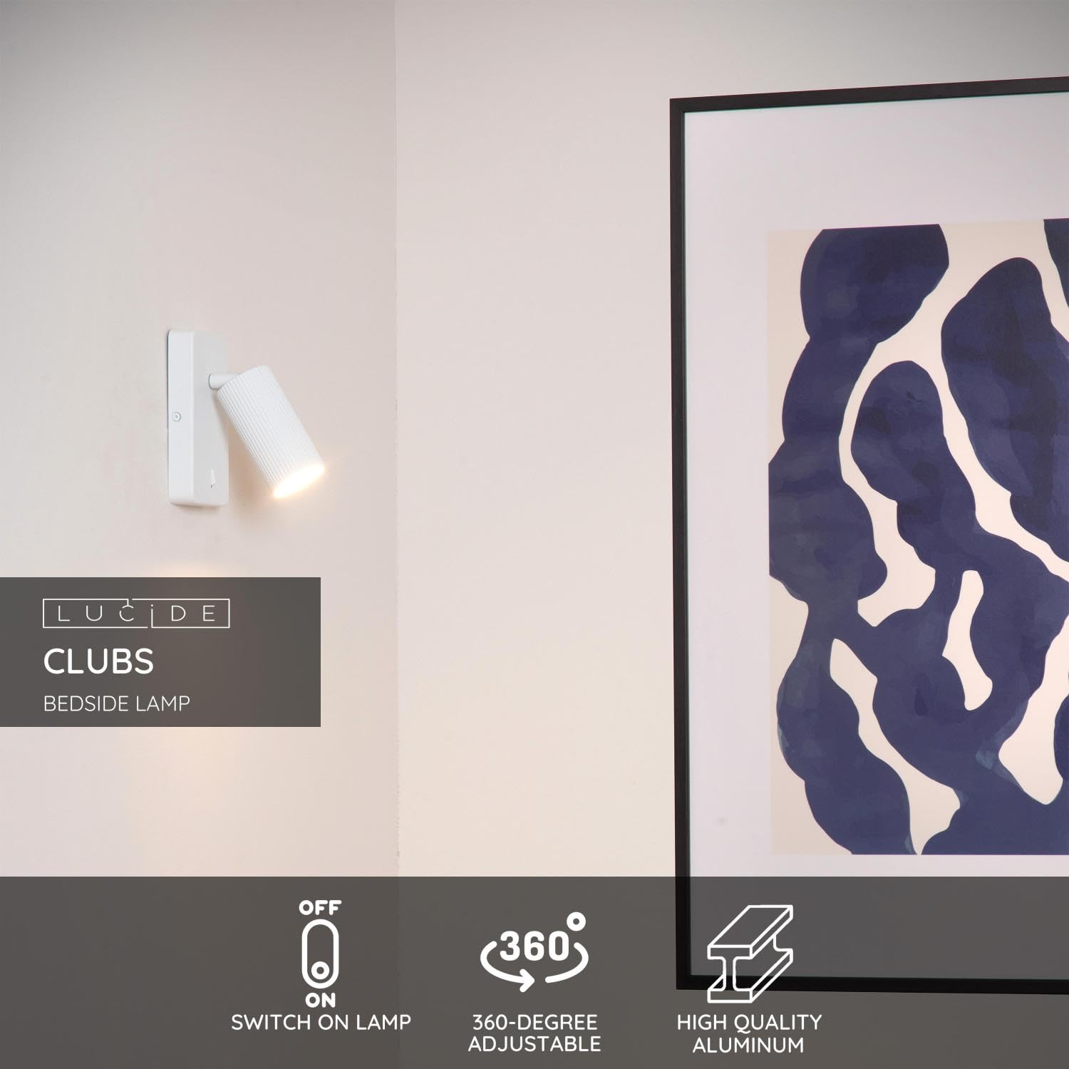 LUCIDE Clubs - Bedside lamp/Wall Light - 1xGU10 - White - Image 3