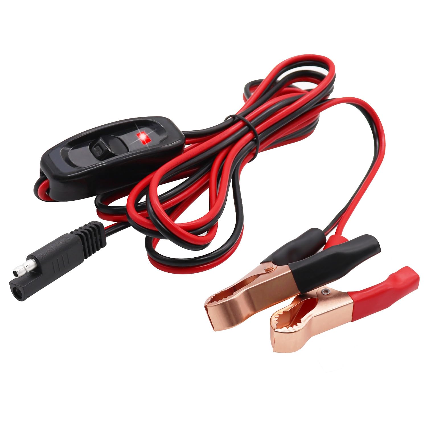 mxuteuk 7.9FT/2.4M 16AWG Wire Harness with Golden Clamps Incluing 12V Switch with Lamp，for Tractors, ATV, UTV, Sprayers and Other Battery Power Supplies M1-047-J