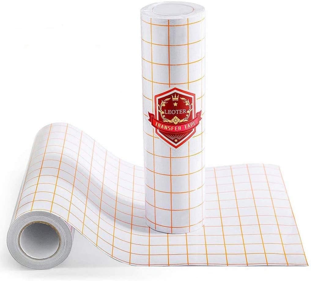 LEOTER Clear Vinyl Transfer Paper Tape Roll-12 x 65 FT w/Red Alignment Grid Application Tape for of Cameo or Cricut Self Adhesive Vinyl for Decals, Signs, Walls, Windows and Other Smooth Surfaces