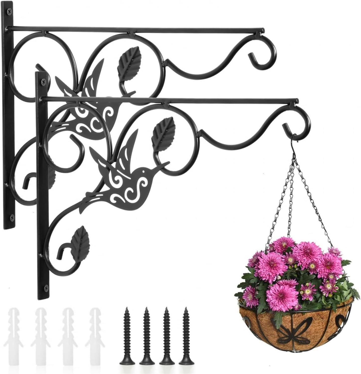 Vumdua Hanging Plants Bracket, 2 Pack 12 inch Wall Planter Hook with Iron Screws Included, Decorative Plant Hanger for Bird Feeders, Wind Chimes Indoor, Flower Pot, Lantern, Outdoor Indoor Patio Decor